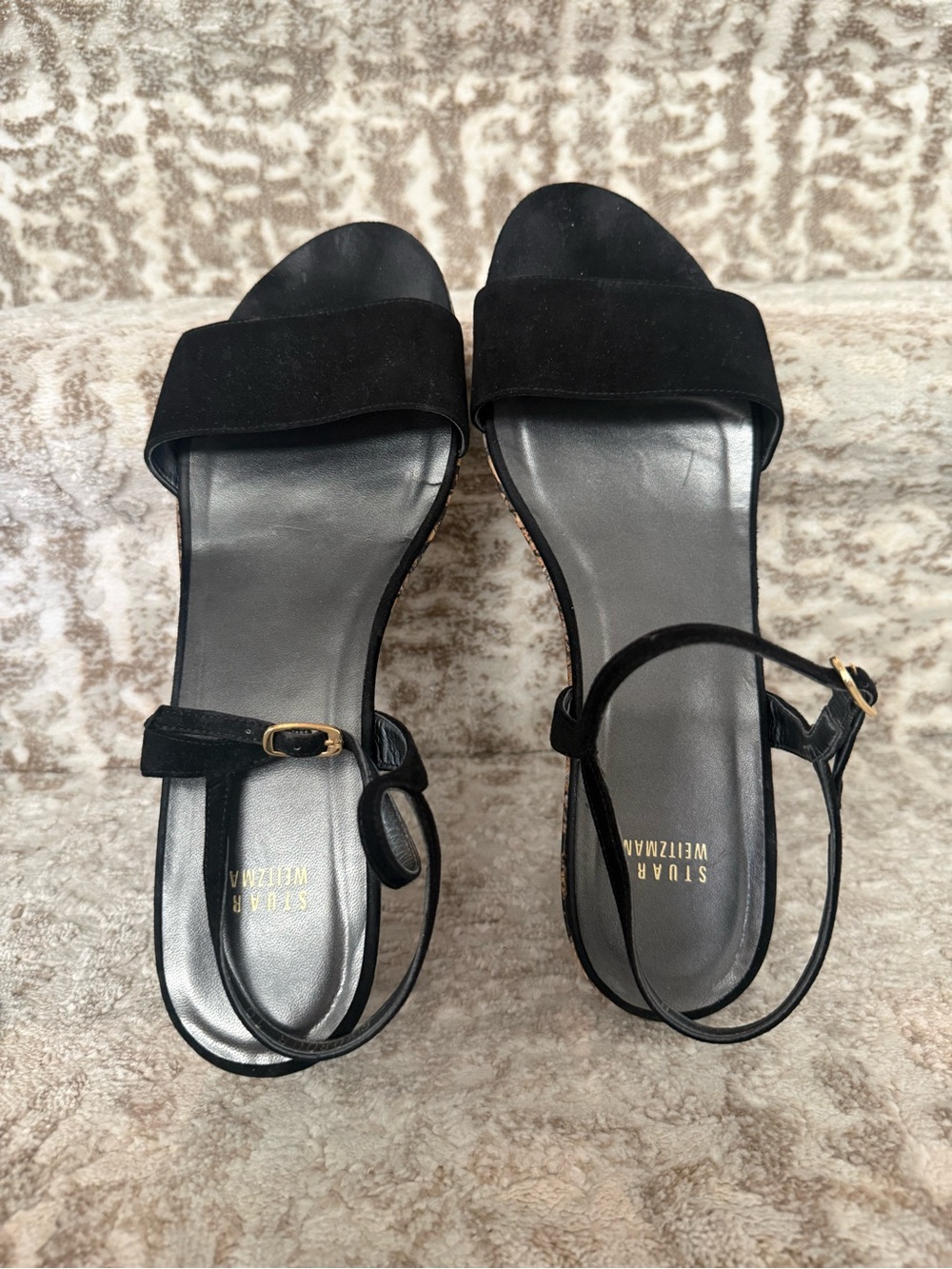 Stuart Weitzman Black Suede Open-Toe Ankle-Strap Sandals